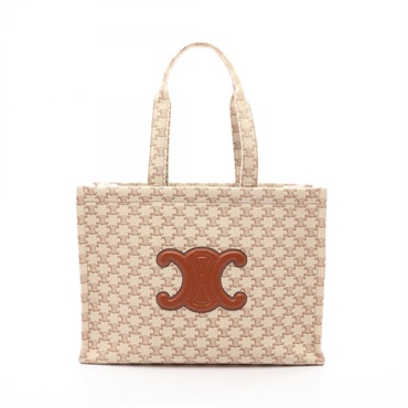 CELINE Triomphe Large Cabas Thais Tote Bag canvas leather Beige Brown Used Women
