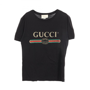 GUCCI Logo washed distressed finish Short sleeve T-shirt cotton Black Used #XS