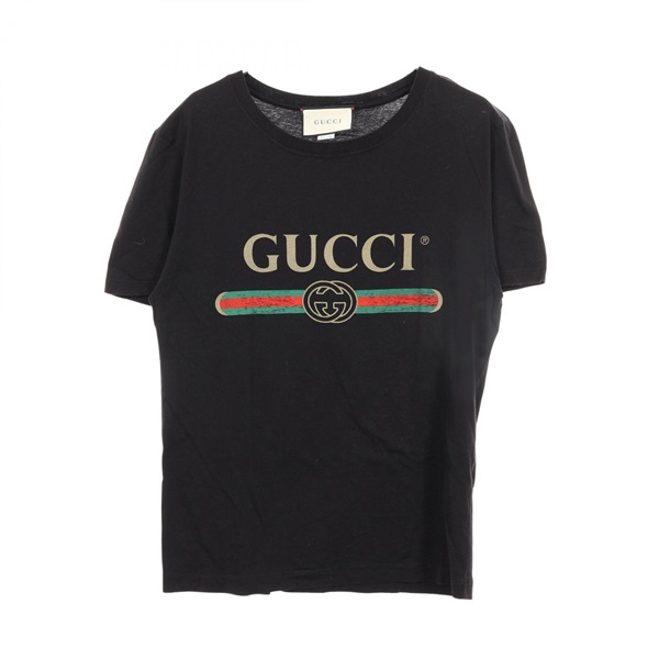 GUCCI Logo washed distressed finish Short sleeve T-shirt cotton Black Used #XS