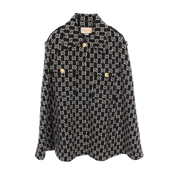 GUCCI GG Jacquard Cape Poncho Coat wool Black Used Women size M