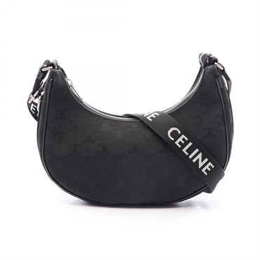 CELINE Medium Ava Strap Triomphe Shoulder Bag 196962 canvas leather Black Used