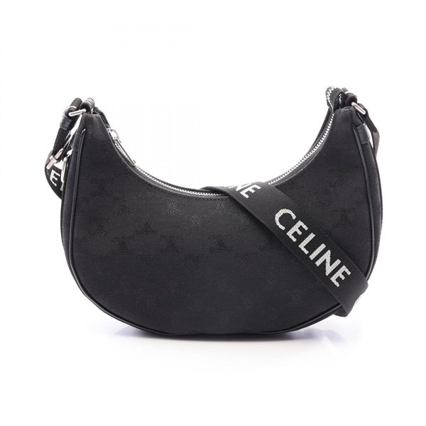 CELINE Medium Ava Strap Triomphe Shoulder Bag 196962 canvas leather Black Used