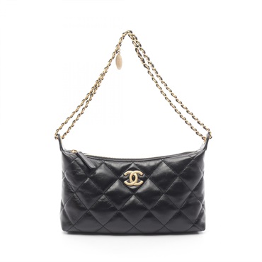 CHANEL Matelasse Small Hobo Chain Shoulder Bag leather Black Used Women GHW CC