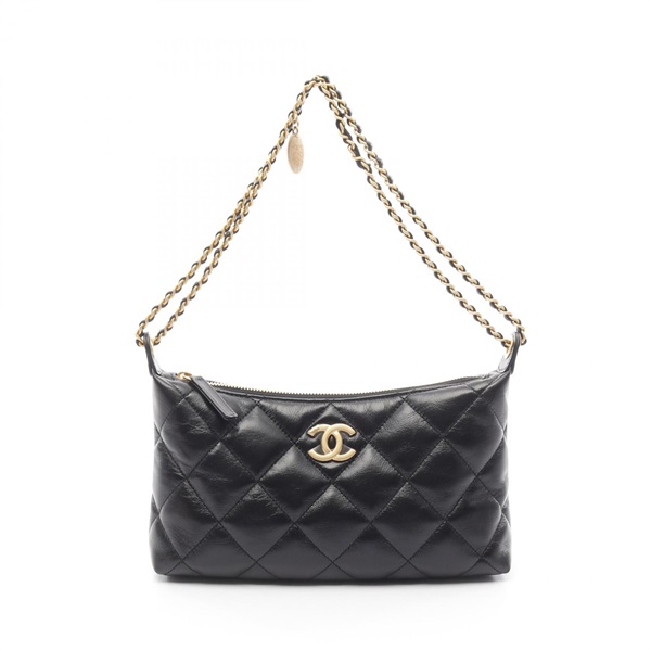 CHANEL Matelasse Small Hobo Chain Shoulder Bag leather Black Used Women GHW CC