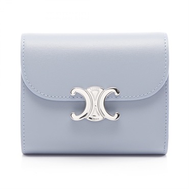 CELINE Small flap wallet Triomphe 10D783DPV.05LN leather Blue Used Women SHW