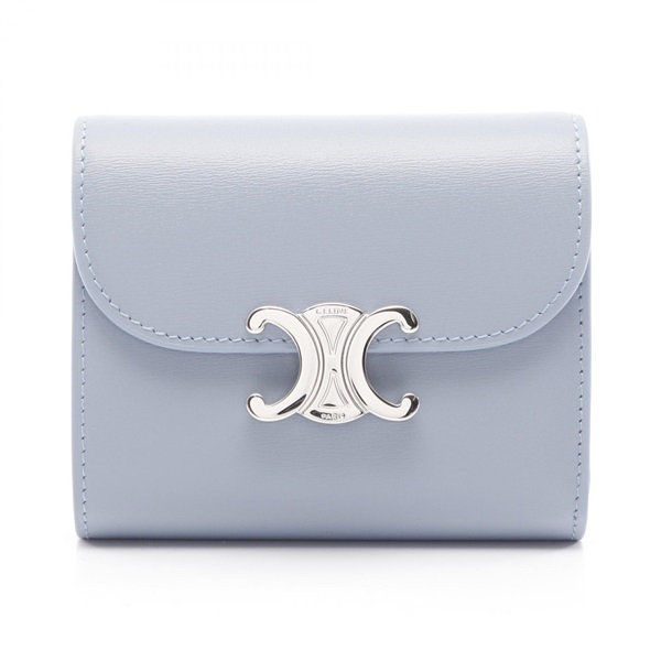 CELINE Small flap wallet Triomphe 10D783DPV.05LN leather Blue Used Women SHW