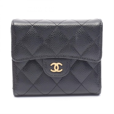 CHANEL Classic Small Tri-fold Wallet A82288 Calfskin Black GHW Used Women