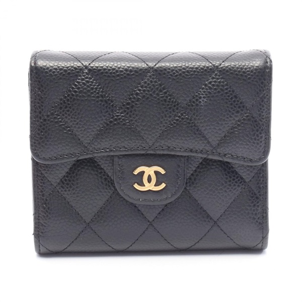 CHANEL Classic Small Tri-fold Wallet A82288 Calfskin Black GHW Used Women