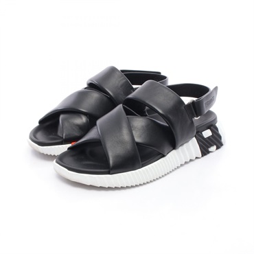 HERMES Electric Sandals Flat shoes leather Black Used Women size 37