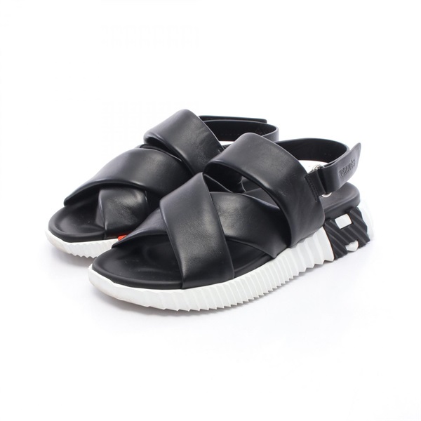 HERMES Electric Sandals Flat shoes leather Black Used Women size 37