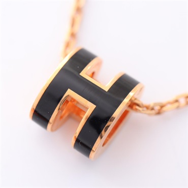 HERMES MINI POP H Necklace Gold Plated Black Used women Pendant