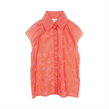 CHANEL CC Logo blouse P60825V46435 silk Pink #36 Used Women Coco Mark