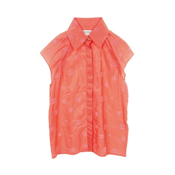 CHANEL CC Logo blouse P60825V46435 silk Pink #36 Used Women Coco Mark