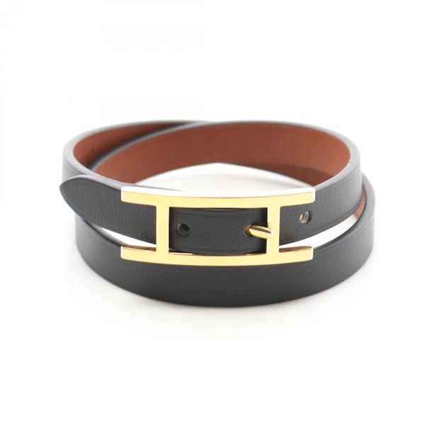 HERMES Api 3 Bracelet Box calf leather Calfskin Black Used Women GHW