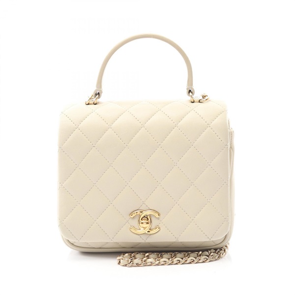CHANEL Matelasse Top Handle Chain Shoulder Bag Lamb leather White Used Women GHW