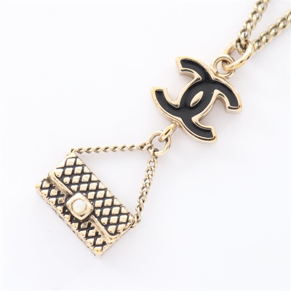CHANEL COCO Mark Matelasse Necklace Pendant Gold Plated Black Used Women CC