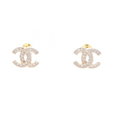 CHANEL COCO Mark Pierced earrings Gold Plated Rhinestone Used Women CC