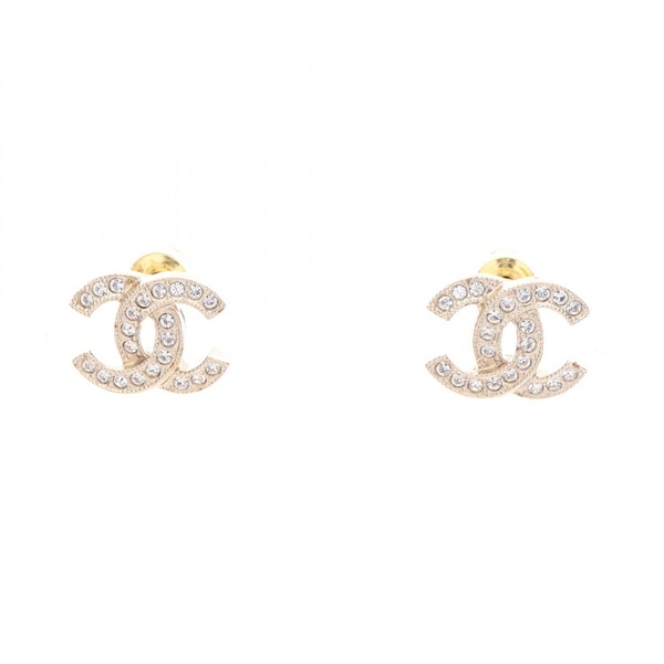 CHANEL COCO Mark Pierced earrings Gold Plated Rhinestone Used Women CC