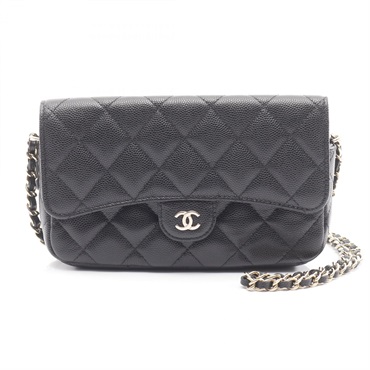 CHANEL Matelasse Chain Phone Case Wallet Shoulder Bag AP2096 leather Black Used