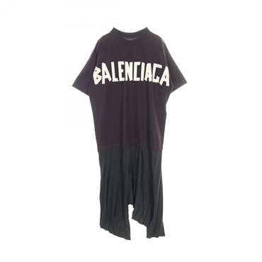 BALENCIAGA Pleated T-shirt Dress #38 cotton polyester Purple Black Used Women