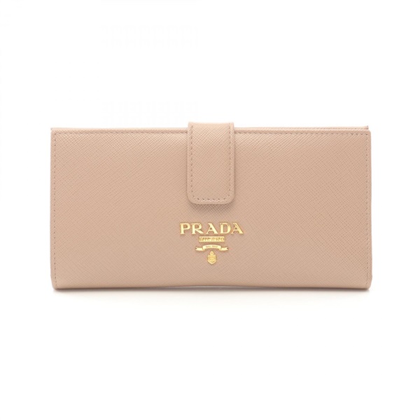 PRADA Bifold long wallet purse Saffiano leather Pink Used Women