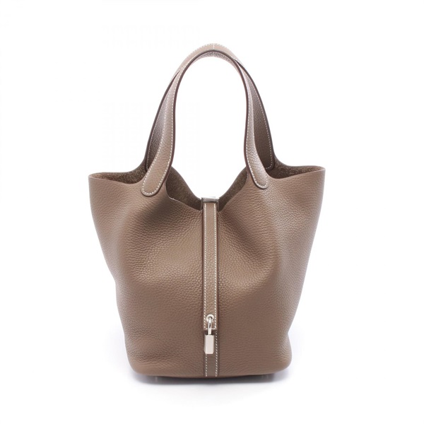 HERMES Picotin Lock MM Handbag Clemence leather Etoupe Gray Used Women SHW D