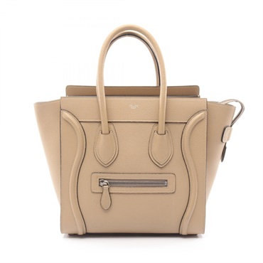 CELINE Luggage micro shopper tote Handbag 189793 leather Beige Used Women