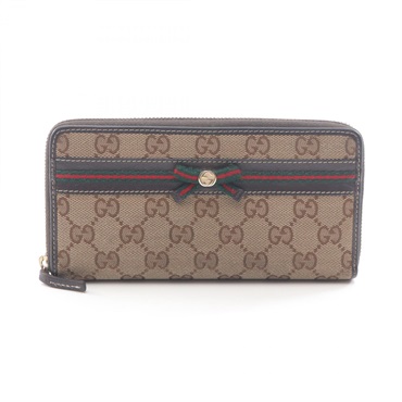 GUCCI Mayfair GG Canvas Sherry Line Around zip long wallet 307995 leather Used