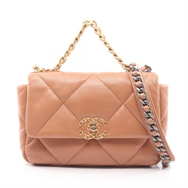 CHANEL 19 dix-neuf Matelasse chain crossbody Shoulder Bag Lambskin camel Used