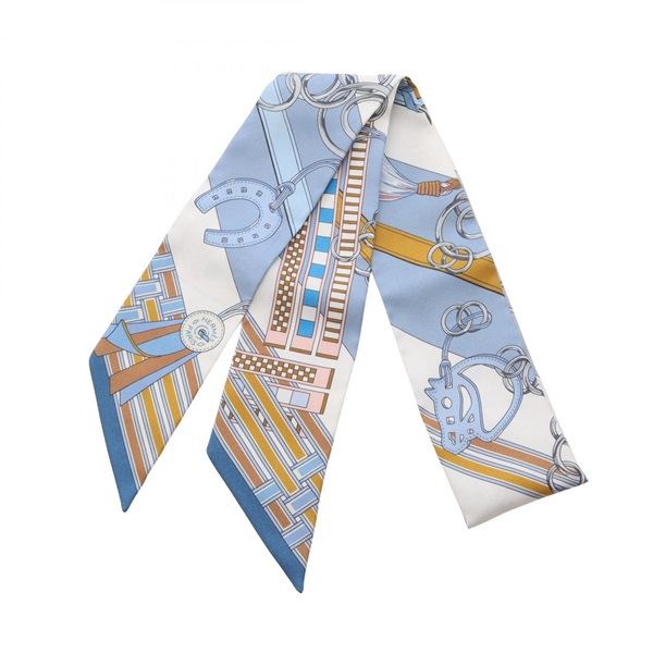 HERMES Twilly BRIDES ET GRIS-GRIS Scarf long echarpe silk Blue Multicolor Used
