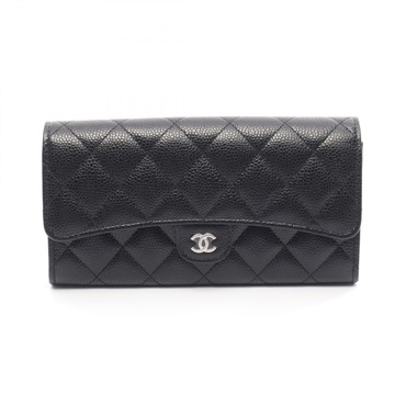 CHANEL Classic Long Flap Wallet Matelasse Bifold purse AP0241 leather Black SHW