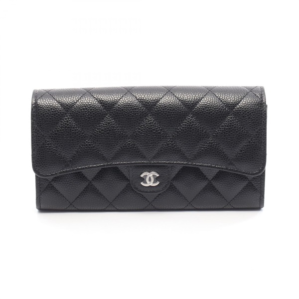 CHANEL Classic Long Flap Wallet Matelasse Bifold purse AP0241 leather Black SHW