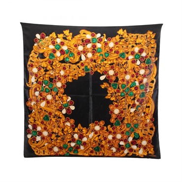 CHANEL Scarf silk Black Yellow Multicolor Used Women CC Coco