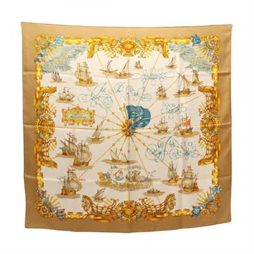HERMES Carre 90 VOILES DE LUMIERE Scarf Foulard silk soie Beige Multicolor Used