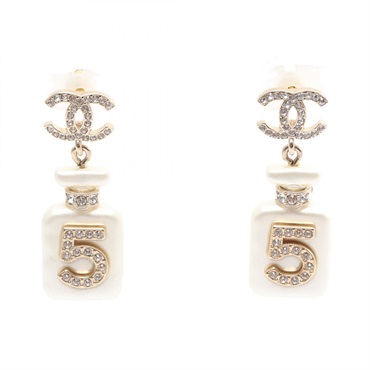 CHANEL COCO Mark No.5 Perfume Bottle Pierced earrings Gold Plated Rhinestone CC