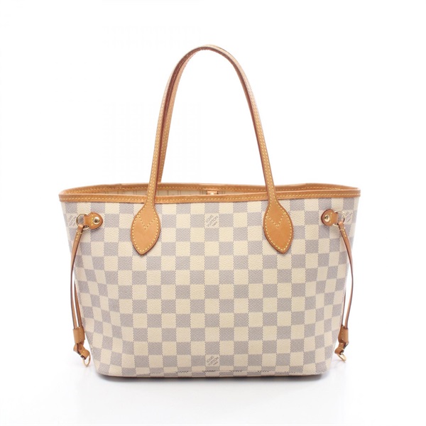 LOUIS VUITTON Neverfull PM Tote shoulder Bag N51110 Damier Azur leather White LV