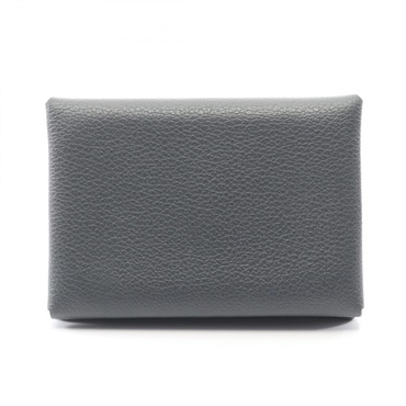 HERMES Calvi Duo Coin purse case Evercolor leather Gray Gris misty SHW Used W