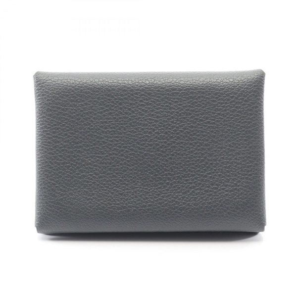 HERMES Calvi Duo Coin purse case Evercolor leather Gray Gris misty SHW Used W