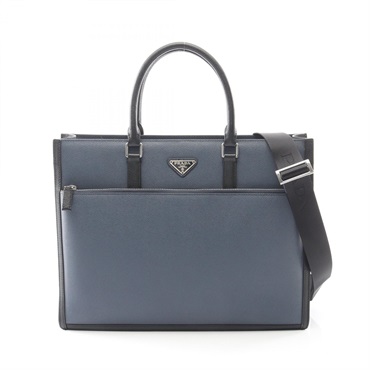 PRADA Business Shoulder Crossbody Hanadbag Saffiano leather Blue Black Used mens