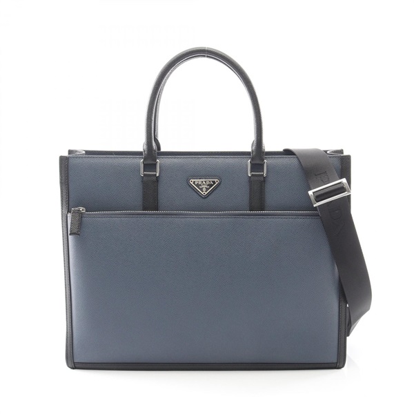 PRADA Business Shoulder Crossbody Hanadbag Saffiano leather Blue Black Used mens