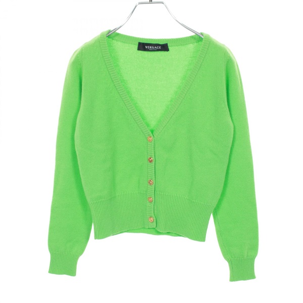 VERSACE Medusa Button cardigan cashmere Green #38 Used Women
