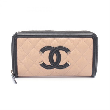 CHANEL CC filigree Around long wallet Grained calf leather Pink Black Used GHW