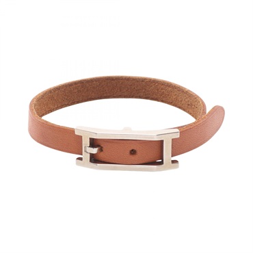 HERMES Api 3 III Tandem Bracelet Bangle leather Stainless Steel Brown Used Women