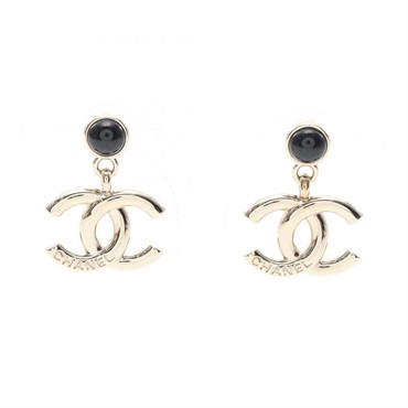 CHANEL COCO Mark Pierced earrings Gold Plated GHW Black Used Women CC