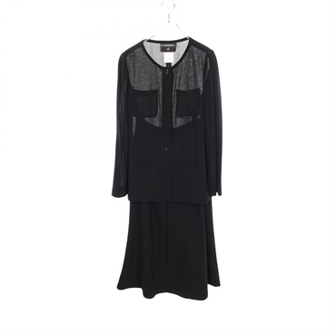 CHANEL COCO Mark Button Collarless Jacket Skirt Setup #36 P12784V07189 wool Used