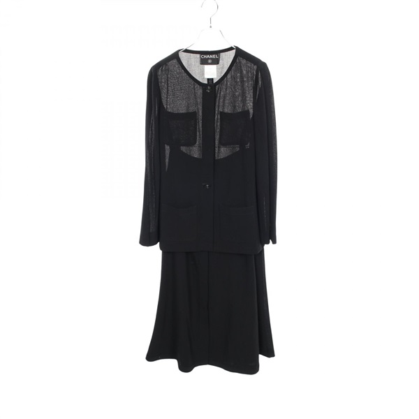 CHANEL COCO Mark Button Collarless Jacket Skirt Setup #36 P12784V07189 wool Used