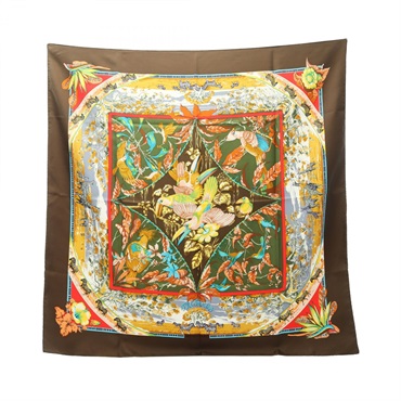 HERMES Carre90 TROPIQUES Scarf Silk Brown Multicolor Used Women