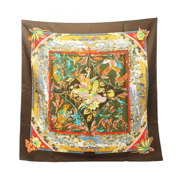 HERMES Carre90 TROPIQUES Scarf Silk Brown Multicolor Used Women