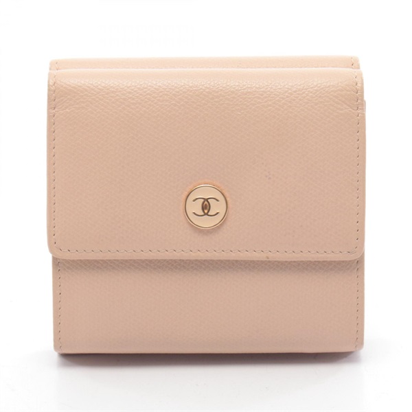 CHANEL COCO Button Tri-fold wallet leather Beige Used Women GHW CC