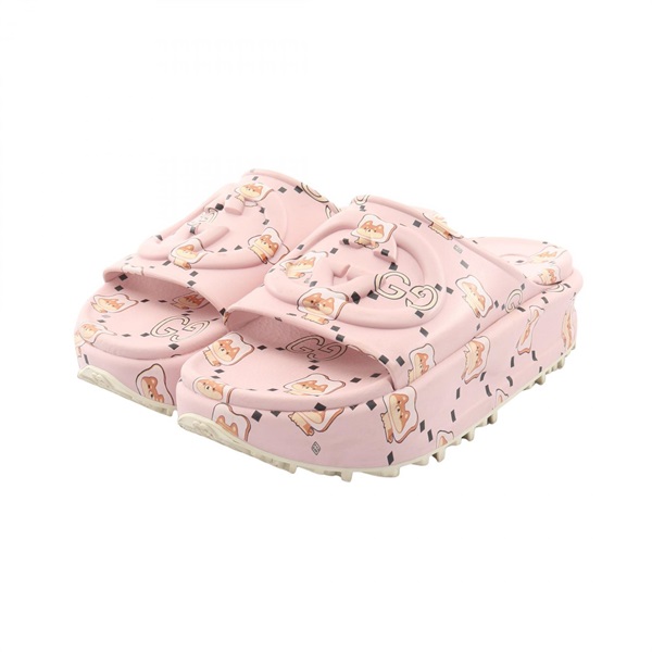 GUCCI PIKARAR GG Animal Platform Sandals 737926 rubber Pink Used Women CC Coco